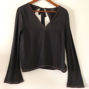 Madewell Black Silk Stitched Tie-Back Shirt Size S